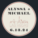 Sticker Rond Mariage du casino de Las Vegas Skyline<br><div class="desc">Un autocollant rond amusant et moderne Las Vegas Skyline Casino pour votre événement à Las Vegas! Cet autocollant rond personnalisé comprend le skyline de casino rouge Las Vegas et la police et le texte entièrement personnalisable sur l'arrière - plan crème d'ivoire. Parfait pour un événement moderne ou classique branché -...</div>