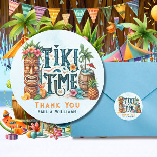 Sticker Rond Mariage du parti Tropical Tiki Luau Fête des marié
