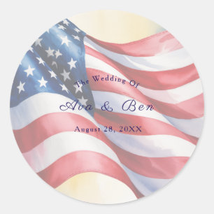 Sticker Rond Mariage du quatre juillet aquarelle