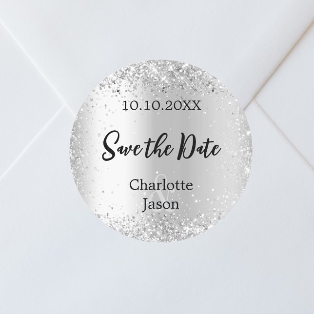 Sticker Rond Mariage du script en argent Enregistrer la date (Créateur téléchargé)