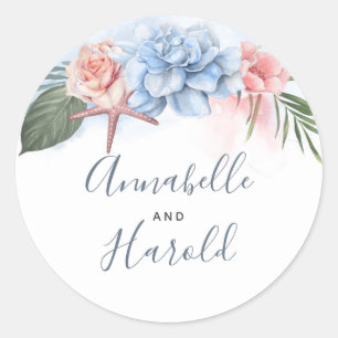 Sticker Rond Mariage Dusty Blue et Blush Beach