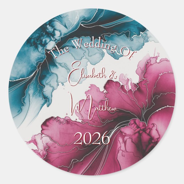Sticker Rond Mariage Dusty Blue et Burgundy (Devant)