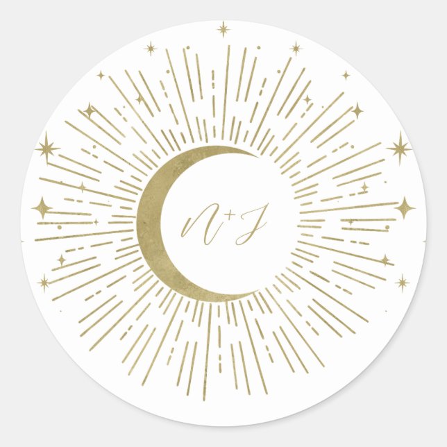 Sticker Rond Mariage Éclat de Soleil Céleste Étoiles et Lune Bl (Devant)