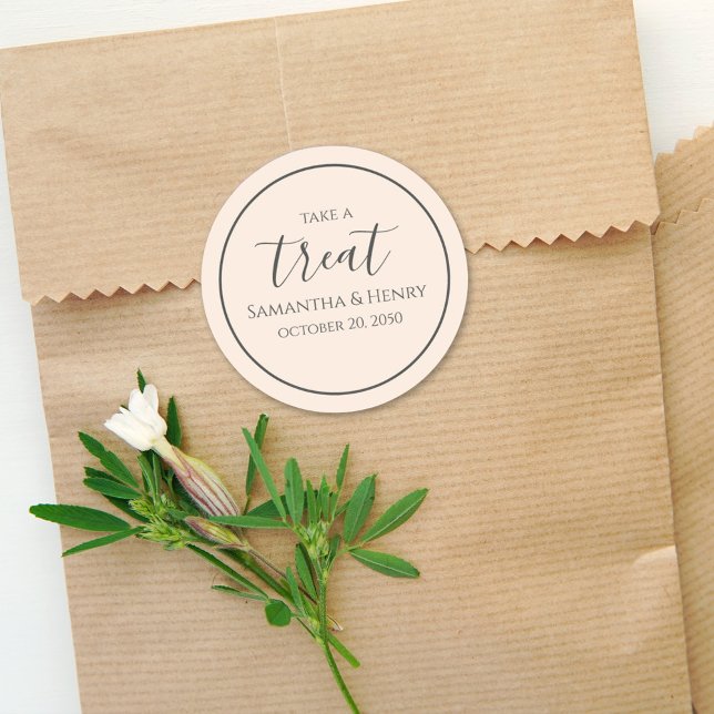 Sticker Rond Mariage Écriture Calligraphique Simple Trait Pêche (Créateur téléchargé)