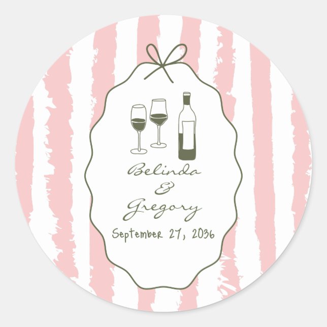 Sticker Rond Mariage écriture manuscrite rayures fantaisistes  (Devant)