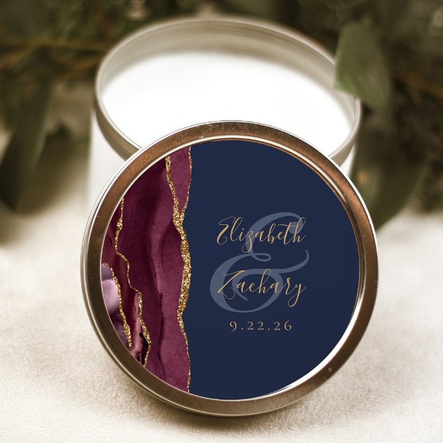 Sticker Rond Mariage écriture or bleu marine Agate Bourgogne (Créateur téléchargé)