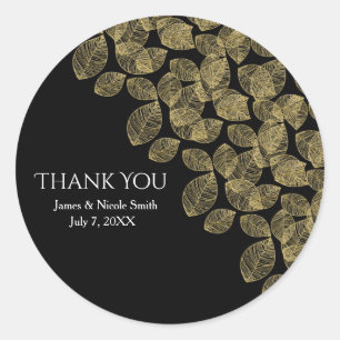Sticker Rond Mariage Élégance d'Automne Feuilles d'Or Noir