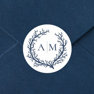 Sticker Rond Mariage élégant à Monogram Beach