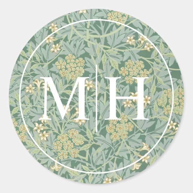 Sticker Rond Mariage élégant à monogramme floral vert (Devant)