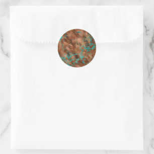 Sticker Rond Mariage élégant à motif de cuivre et de sarcelle f