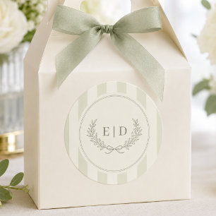 Sticker Rond Mariage élégant à motif de monogramme rayé vert sa