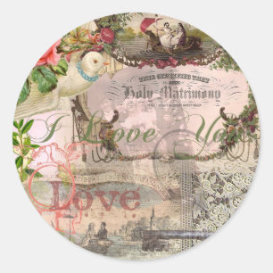 Sticker Rond Mariage élégant Antique Mariage Vintage