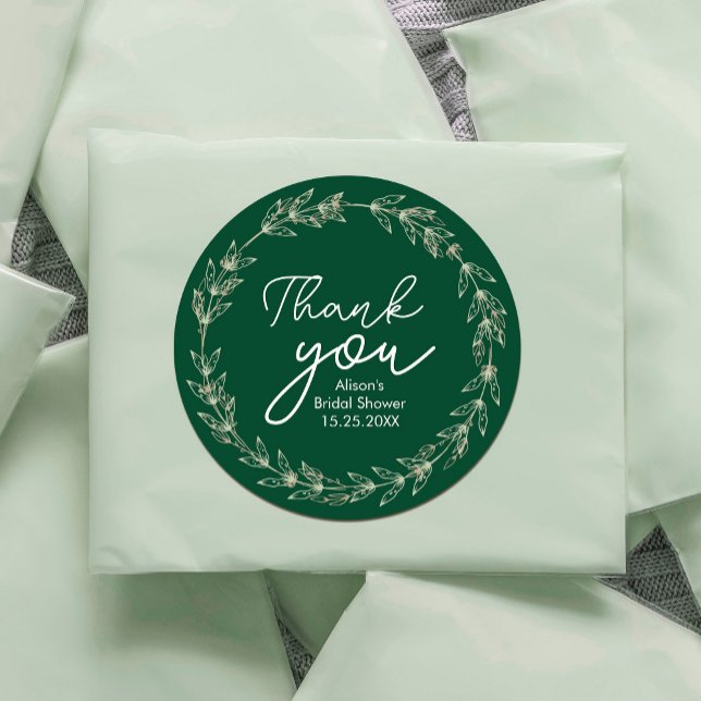 Sticker Rond Mariage Elégant Aquarelle Verdure Feuilles (Wedding Elegant Watercolor Greenery Leaves Classic Round Sticker #zazzlemade #greenery #darkgreen )