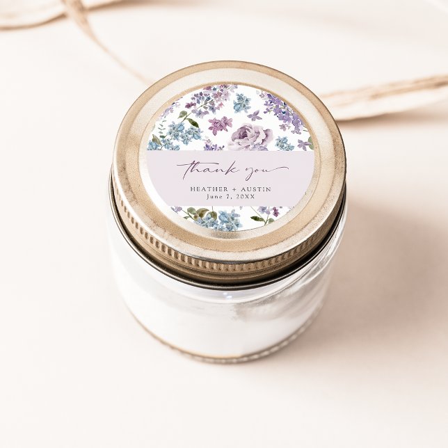 Sticker Rond Mariage Élégant au Lilas (Elegant Lilac Wedding Classic Round Sticker by Painted Paperie
)