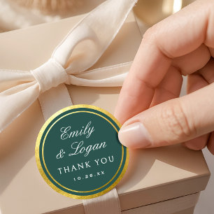 Sticker Rond Mariage Élégant avec Bordure Vert Foncé et Or