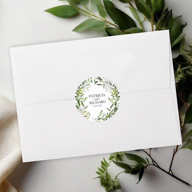 Sticker Rond Mariage Élégant avec du Feuillage d'Eucalyptus (Créateur téléchargé)