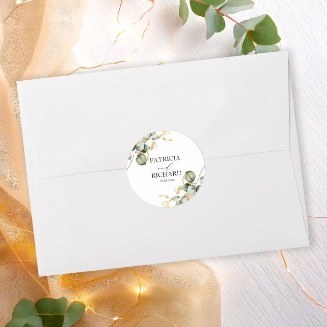 Sticker Rond Mariage Élégant avec Feuillage Doré (Créateur téléchargé)