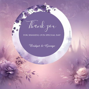 Sticker Rond Mariage élégant avec Tour Eiffel & Fleurs violette