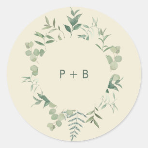 Sticker Rond Mariage Élégant avec Verdure d'Eucalyptus