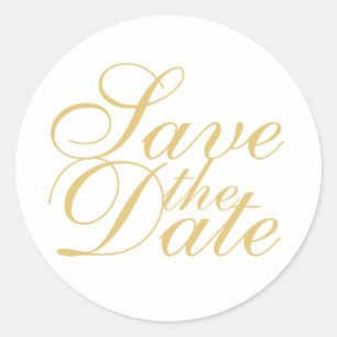 Sticker Rond Mariage élégant blanc et or Enregistrer la date