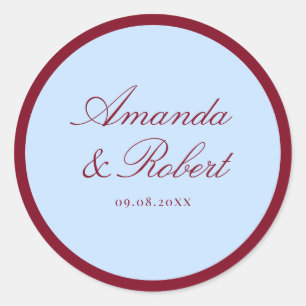 Sticker Rond Mariage élégant bleu et bordeaux écriture