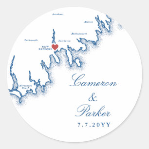 Sticker Rond Mariage Élégant Bleu Marine de New Bedford MA