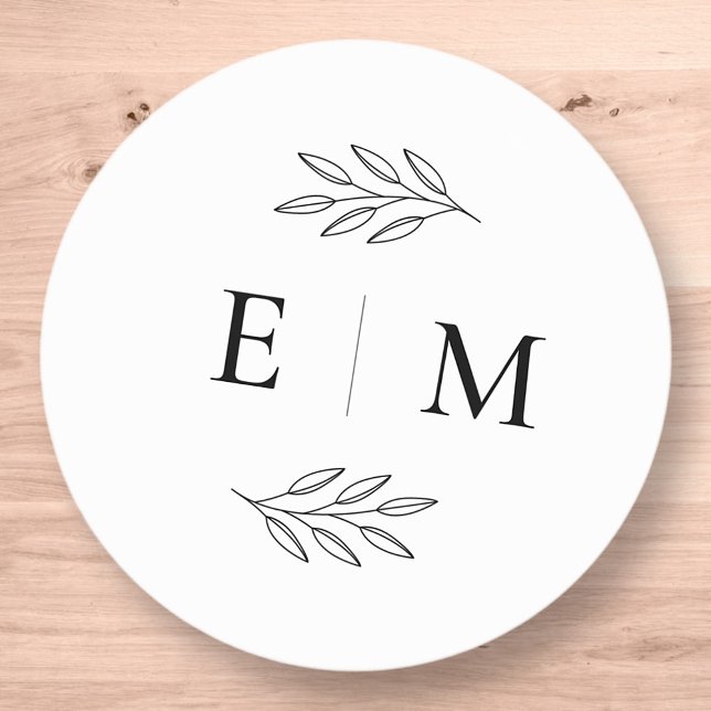 Sticker Rond Mariage Élégant Chic Moderne Simple Chic Monogramm (Créateur téléchargé)