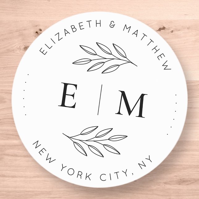 Sticker Rond Mariage Élégant Chic Moderne Simple Chic Monogramm (Créateur téléchargé)