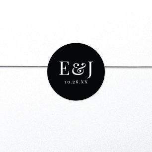 Sticker Rond Mariage Élégant Classique Vintage Typographie Noir