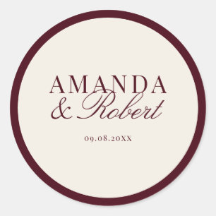 Sticker Rond Mariage élégant de classe bordeaux
