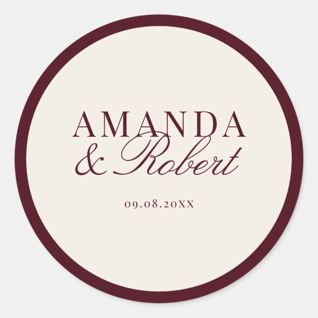 Sticker Rond Mariage élégant de classe bordeaux (Devant)