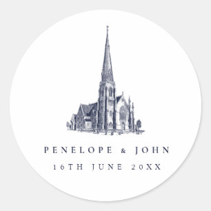 Sticker Rond Mariage Élégant de Destination dans une Église Vin