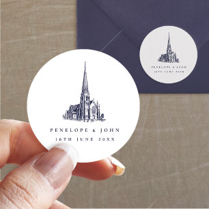Sticker Rond Mariage Élégant de Destination dans une Église Vin