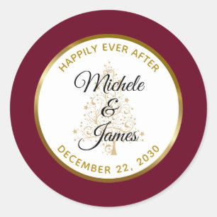 Sticker Rond Mariage élégant de fêtes de fin d'année en bordeau