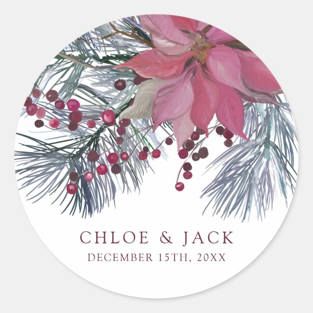 Sticker Rond Mariage Élégant de Verdure d'Hiver (Devant)