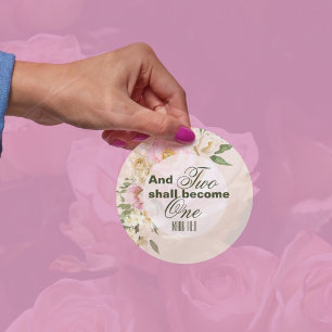 Sticker Rond Mariage élégant Deux deviennent un Bible Floral