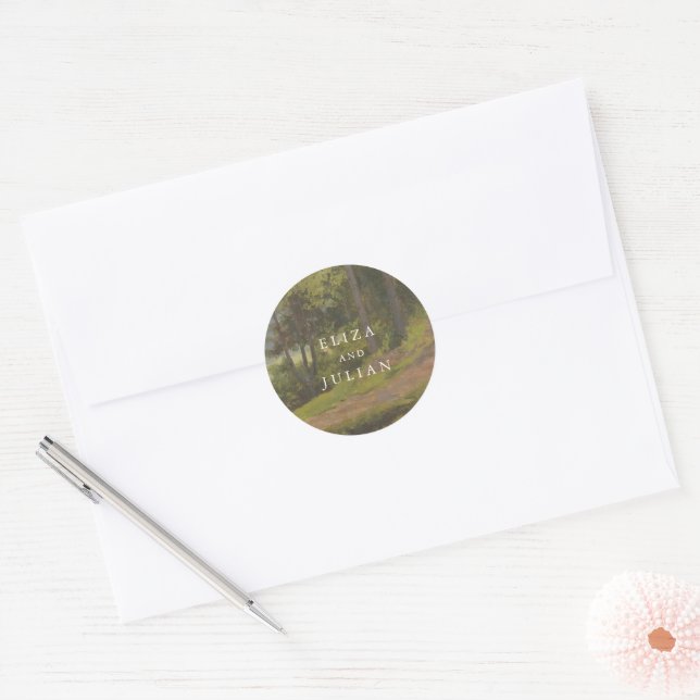 Sticker Rond Mariage Élégant en Forêt Rustique (Enveloppe)