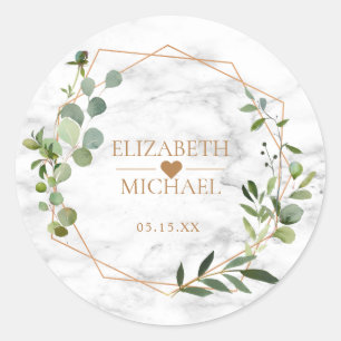Sticker Rond Mariage élégant en marbre Eucalyptus géométrique e