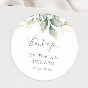 Sticker Rond Mariage élégant feuilles d'eucalyptus en or