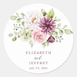 Sticker Rond Mariage Élégant Fleurs de Prunier Automne Hiver