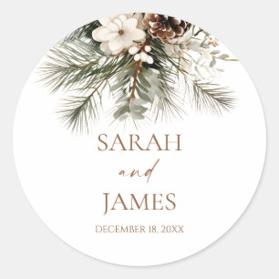 Sticker Rond Mariage Élégant Fleurs d'Hiver Pins