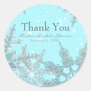 Sticker Rond Mariage Élégant Flocons de Neige Hiver Bleu Paradi