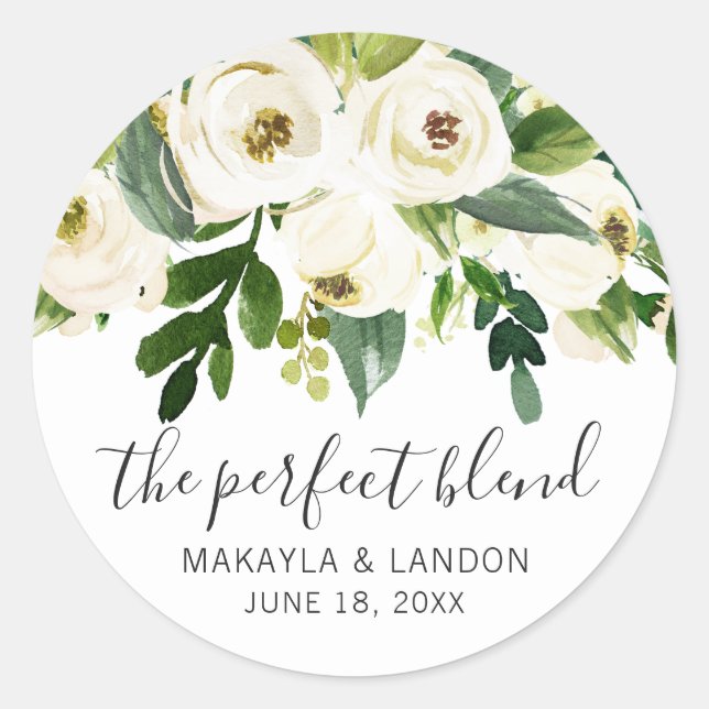 Sticker Rond Mariage Élégant Floral Blanc Moderne (Devant)