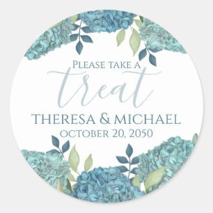 Sticker Rond Mariage élégant Floral Blue Hydrangea Treat