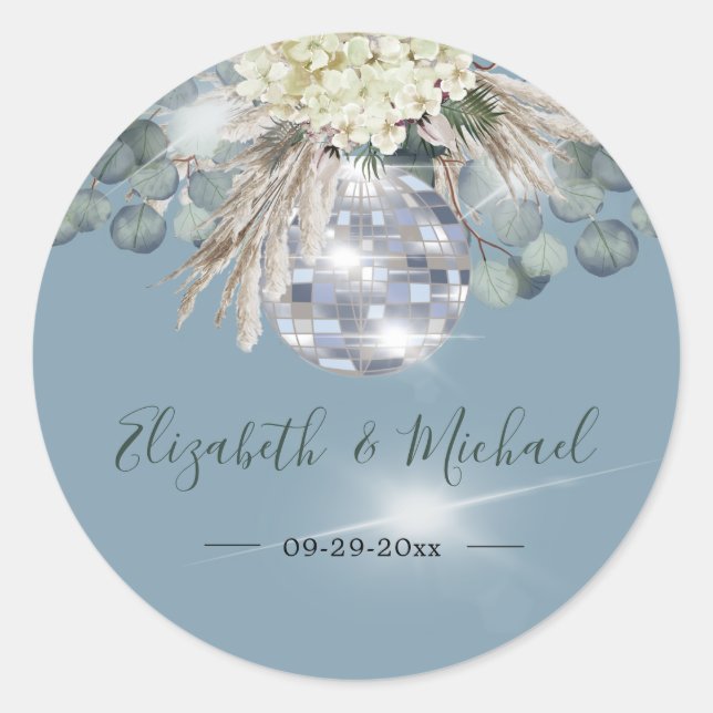 Sticker Rond Mariage élégant floral Dusty Blue Eucalyptus (Devant)