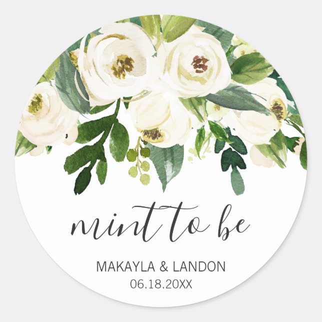 Sticker Rond Mariage Élégant Floral Vert Menthe (Devant)
