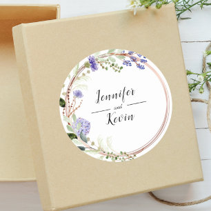 Sticker Rond Mariage Élégant Lavande Botanique Verdure