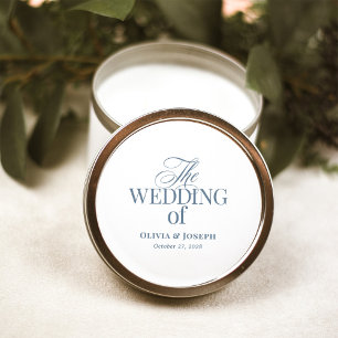 Sticker Rond Mariage Élégant Luxe Blanc et Bleu Poussiéreux