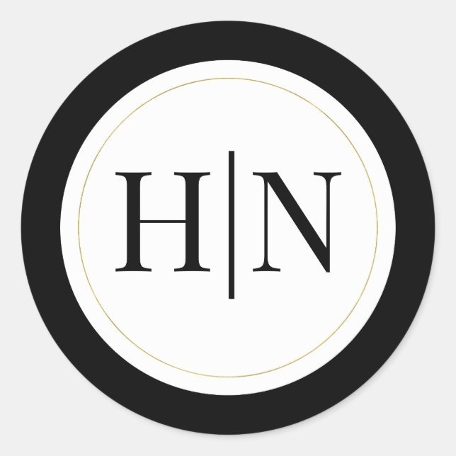 Sticker Rond Mariage Élégant Minimal Moderne Or Noir Blanc (Devant)