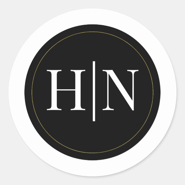 Sticker Rond Mariage Élégant Minimal Moderne Or Noir Blanc (Devant)